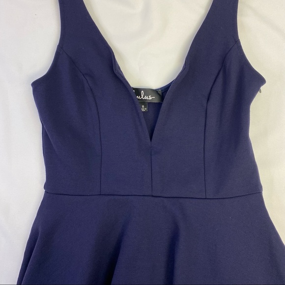Lulu's  “I Feel Good” Skort Skater Dress Navy Blue Plunging V-Neck - Picture 8 of 12